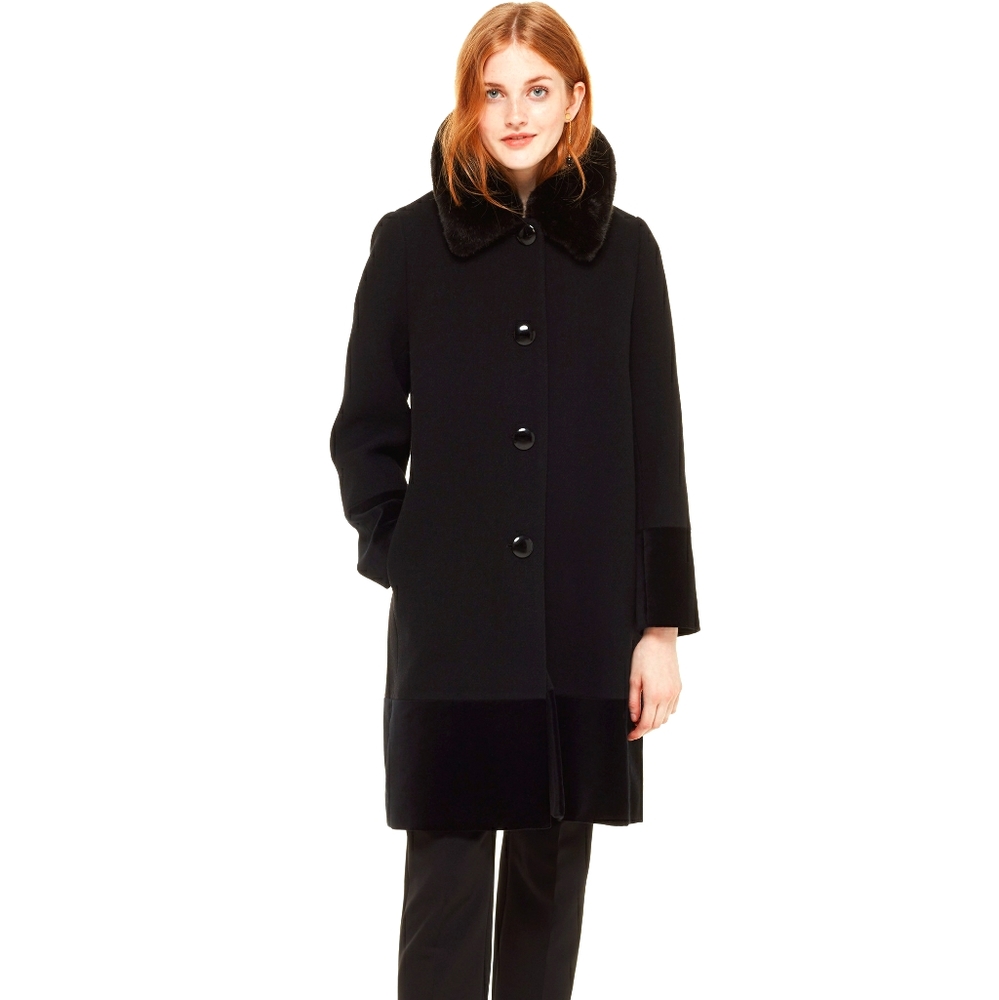 NWT Kate Spade Faux Fur Collar Velvet Trim Coat